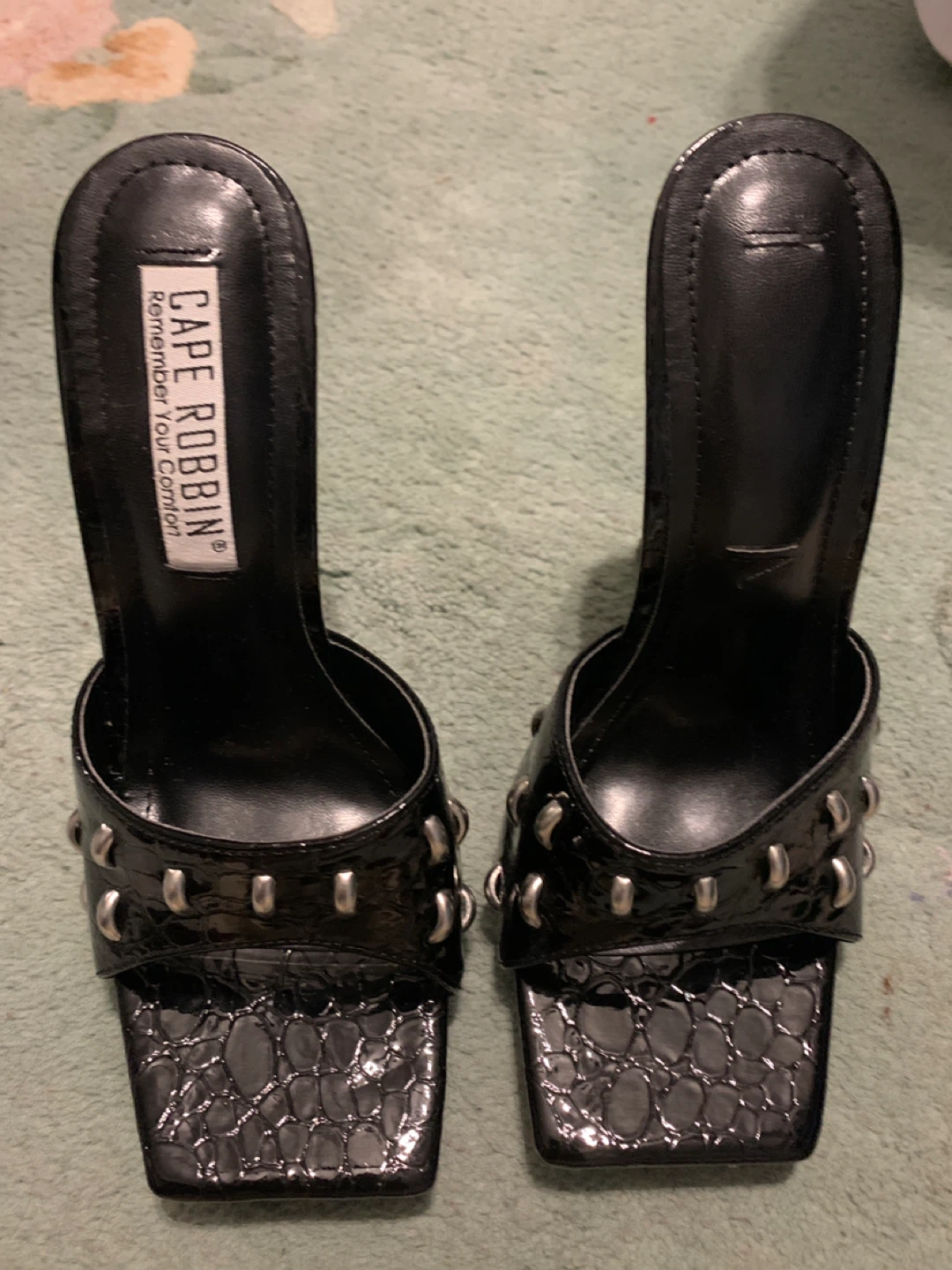 NEW  Black Mules with Silver Studs Size 6 - photo 2