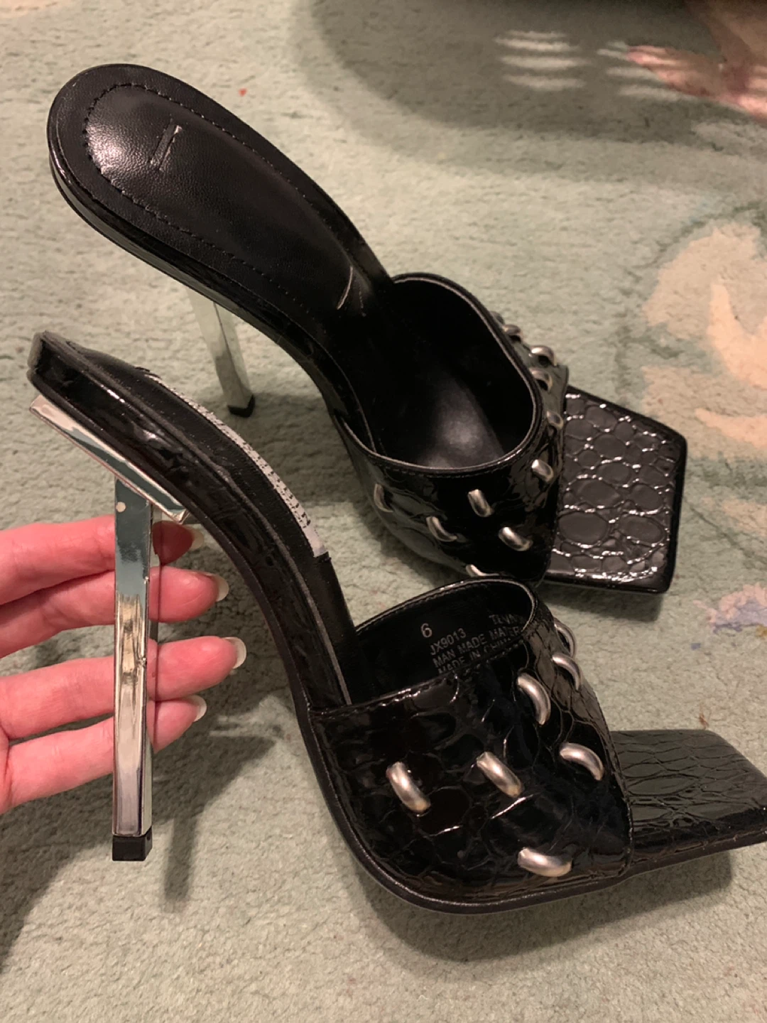 NEW  Black Mules with Silver Studs Size 6