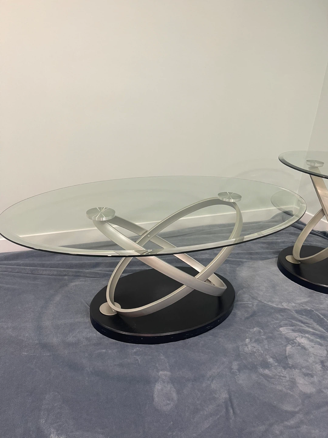 Glass Top Coffee Table with Silver Swirl Base - photo 2