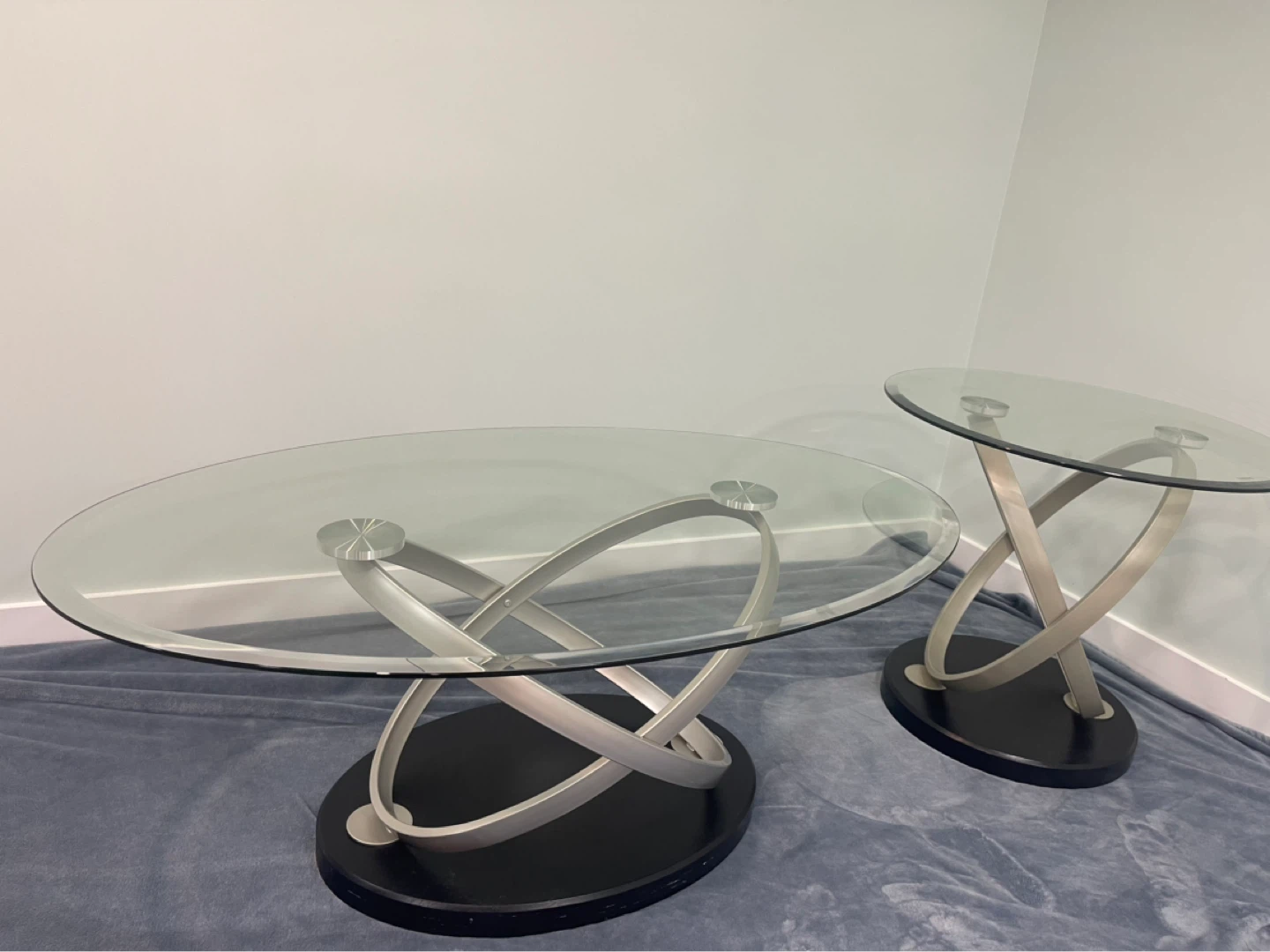 Glass Top Coffee Table with Silver Swirl Base