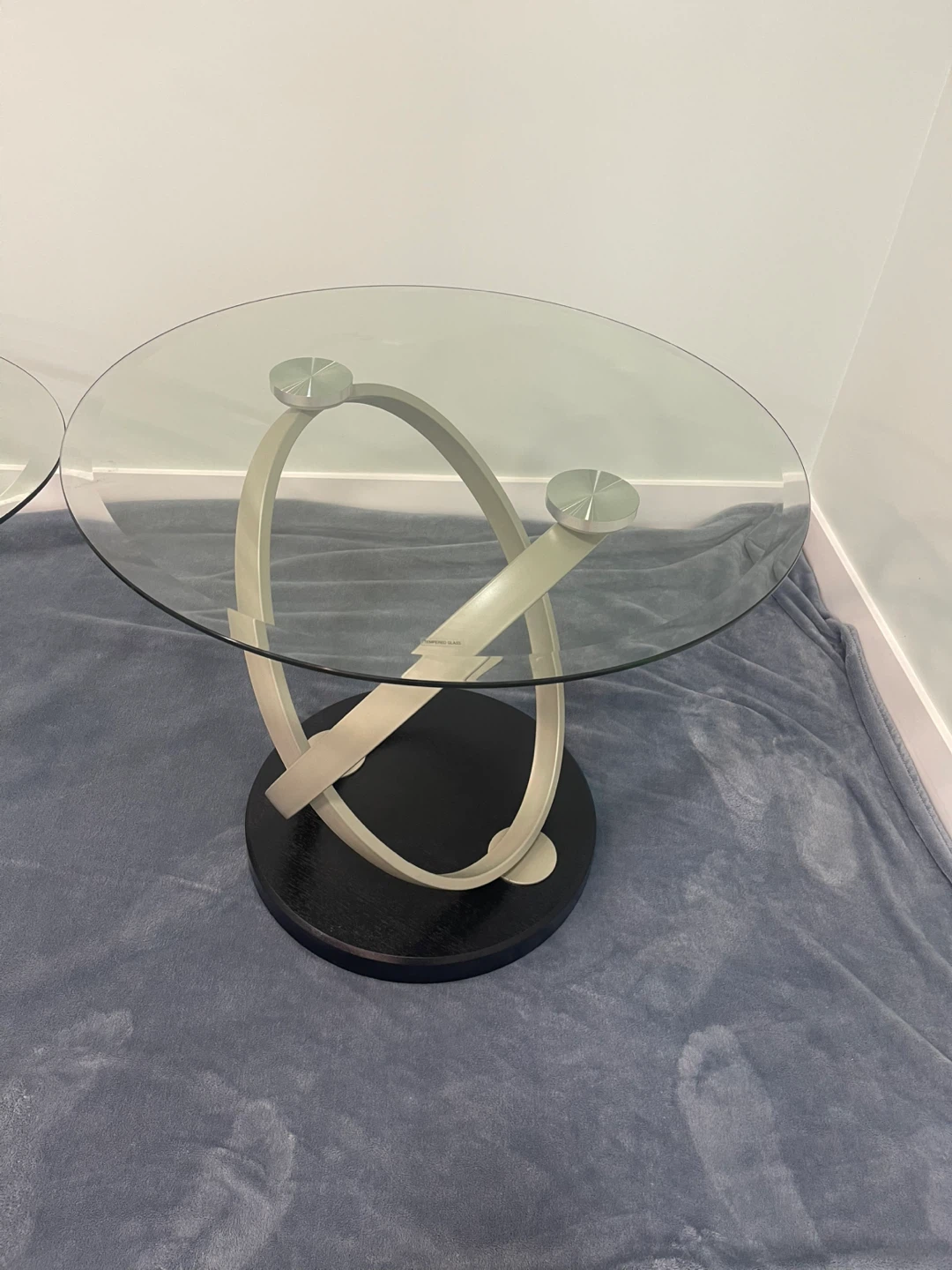 Glass Top Coffee Table with Silver Swirl Base - photo 3