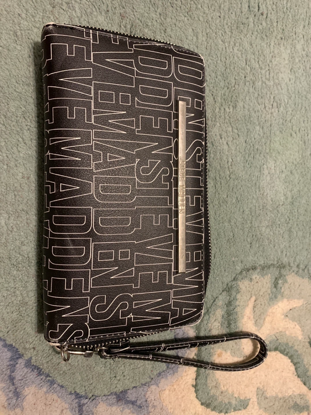Steve Madden Black All-Over Logo Wristlet Wallet