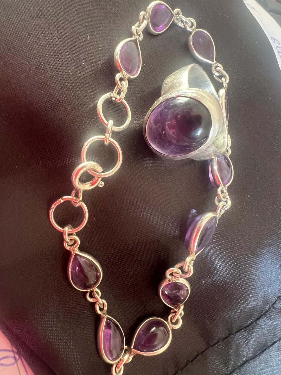 Sterling Silver Amethyst Bracelet and Ring Set