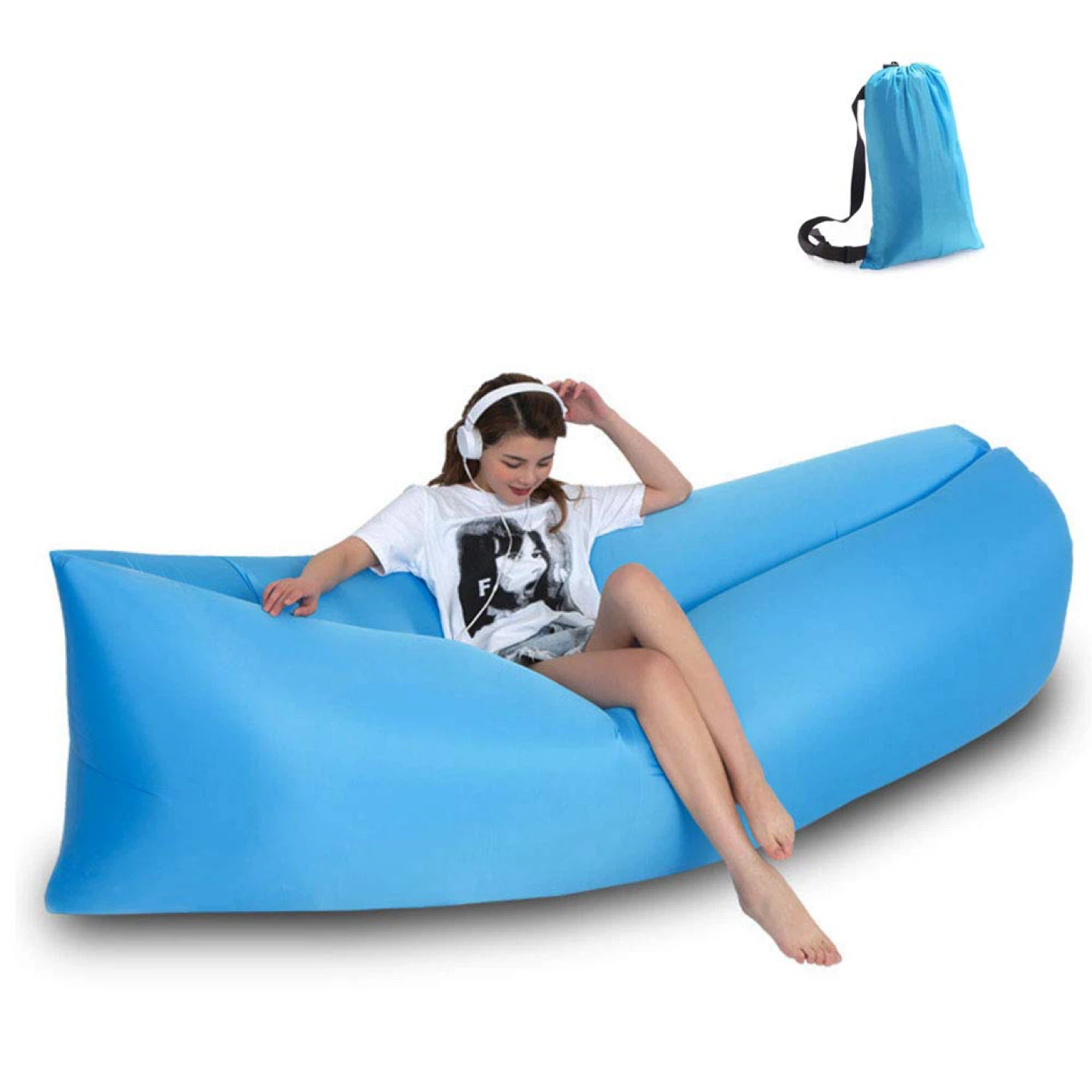 Blue Inflatable Lounger with Carrying Bag