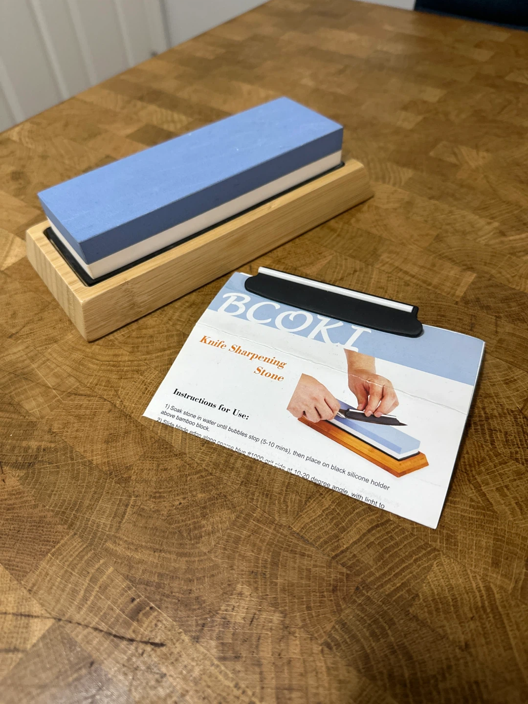 BCOKI Knife Sharpening Stone with Bamboo Base