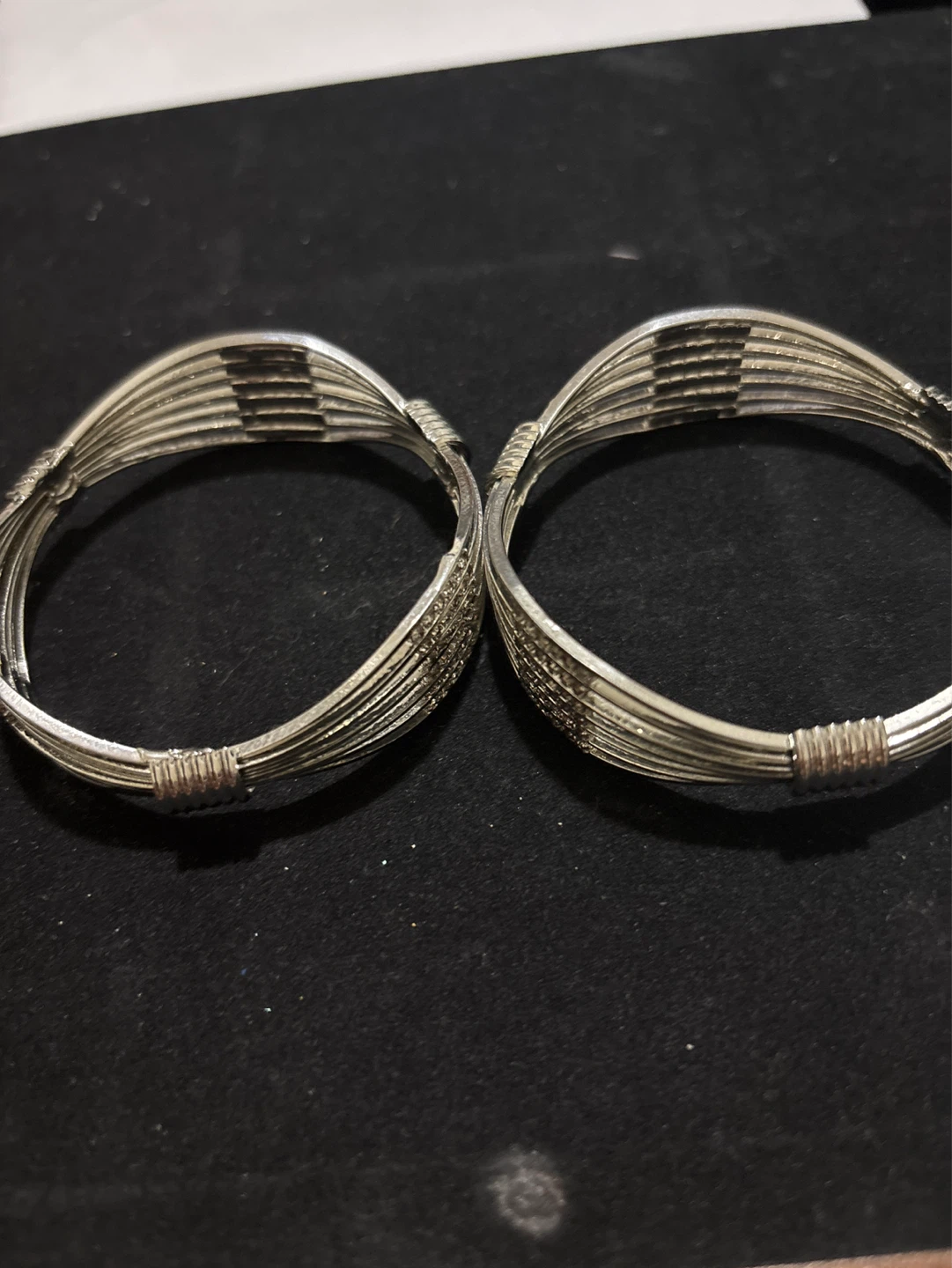 Silver Tone Wire Bangle Bracelets with Rhinestones - Set of 2 - photo 2