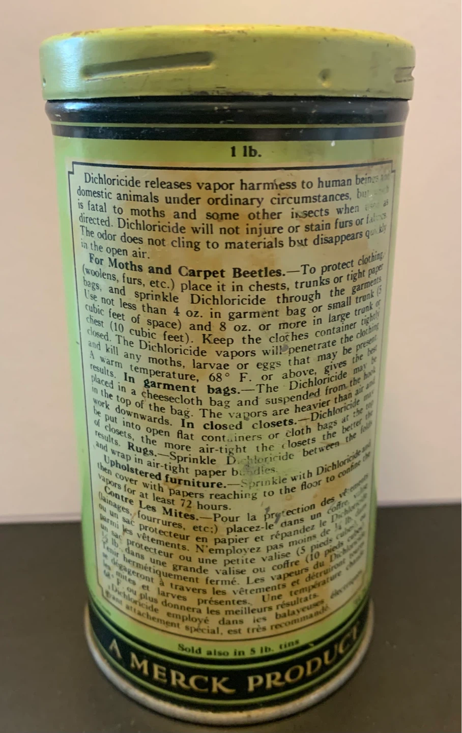 Dichloricide Clothes Moth Killer Empty Tin - photo 2