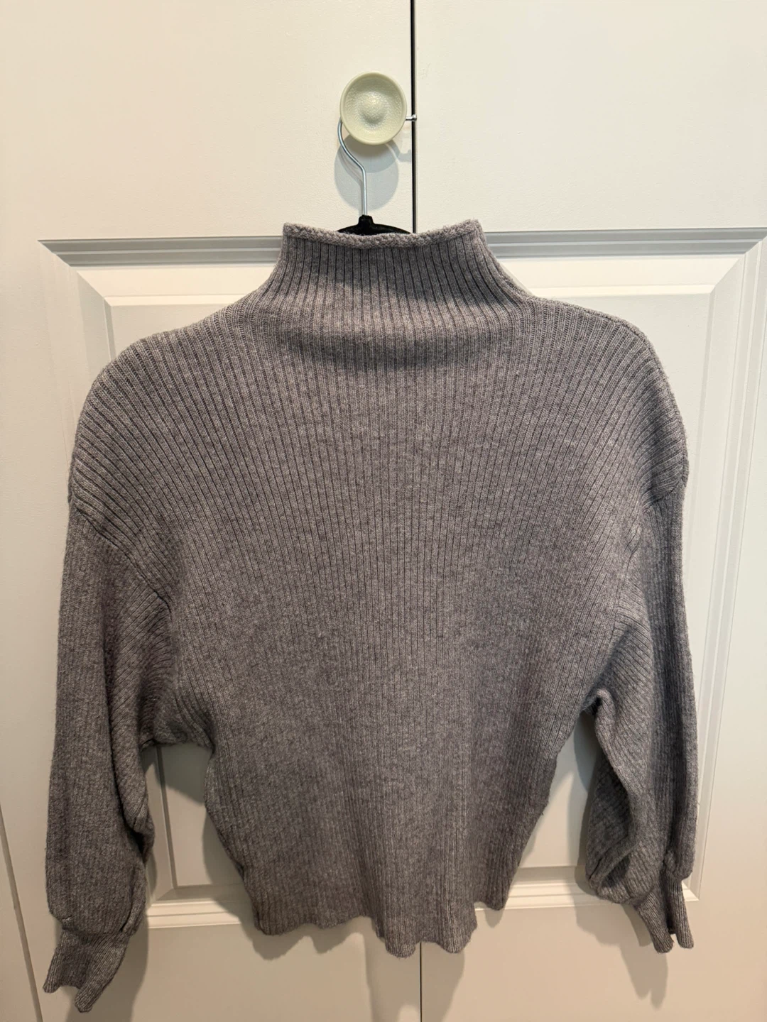 Grey Ribbed Mock Neck Sweater