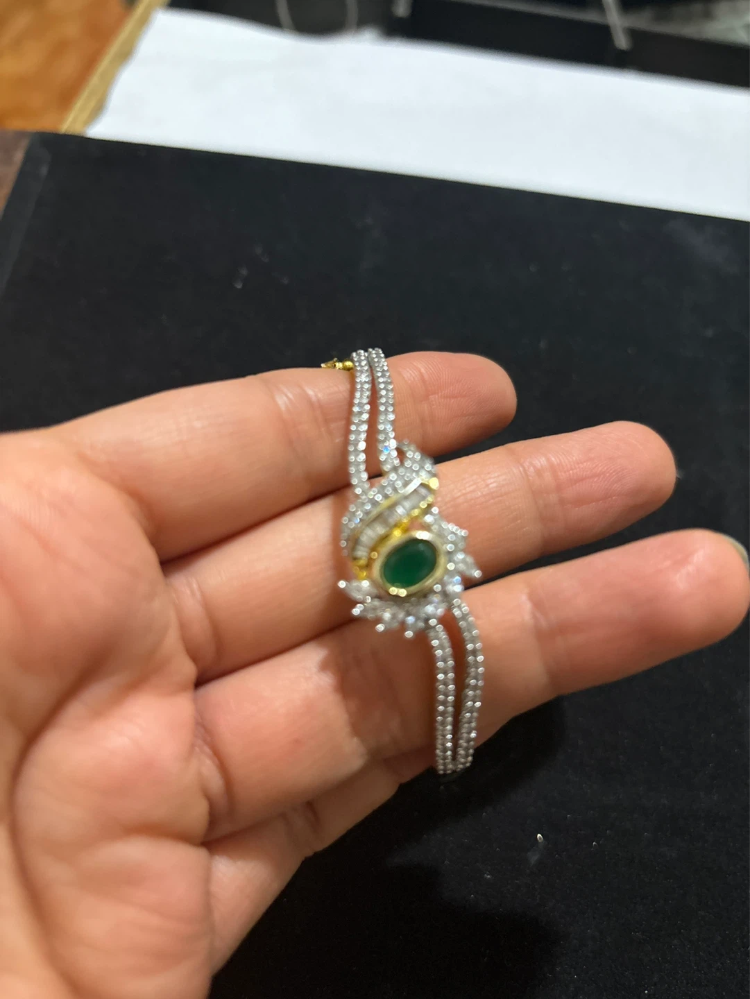 Emerald and Diamond Accent Bangle Bracelet