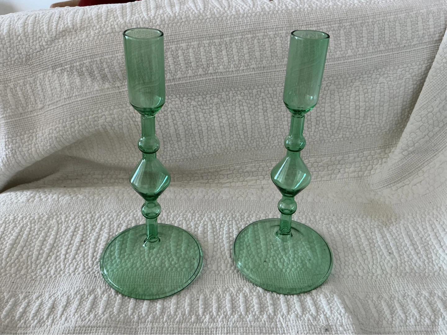 Poketo Green Glass Candlestick Holders (Set of 2) BNIB