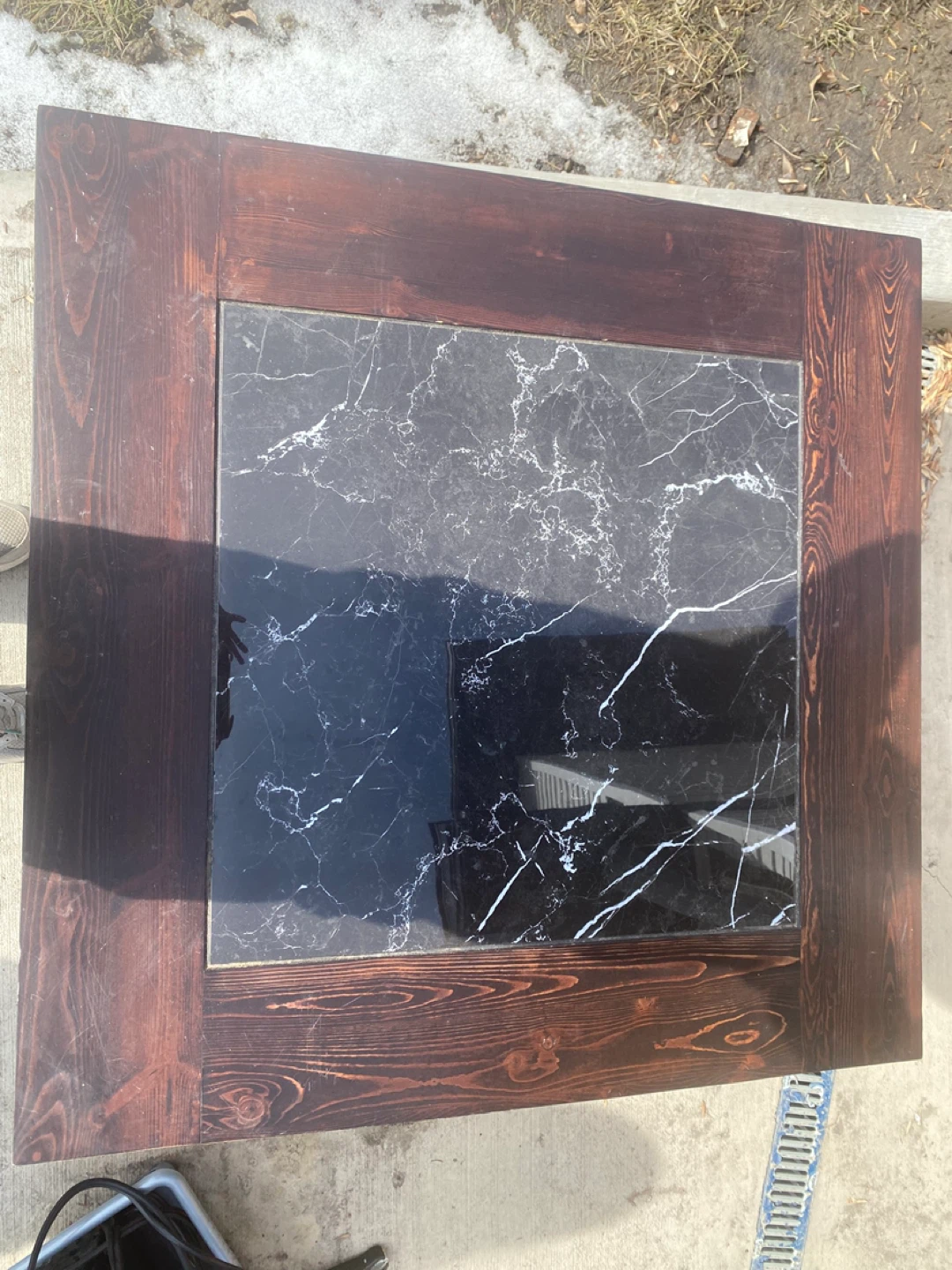 Dark Wood Coffee Table with real  Marble Inlay - photo 2