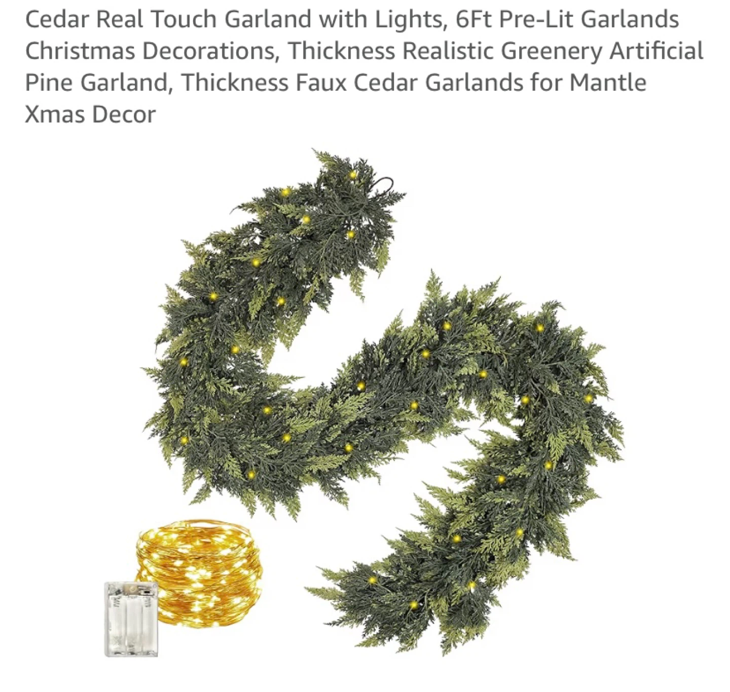 New Cedar Real Touch Garland with Lights, 6Ft