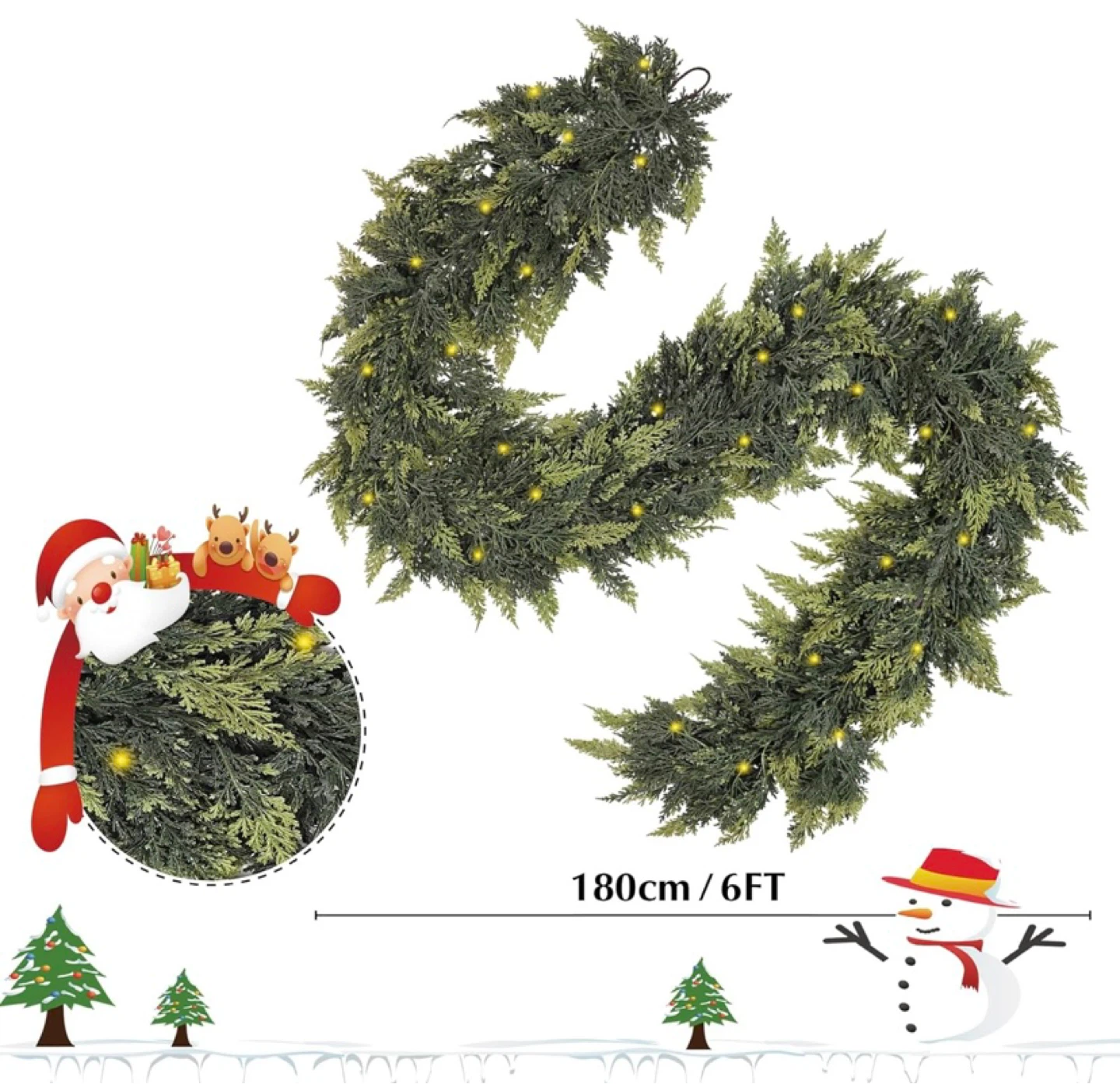 New Cedar Real Touch Garland with Lights, 6Ft - photo 3