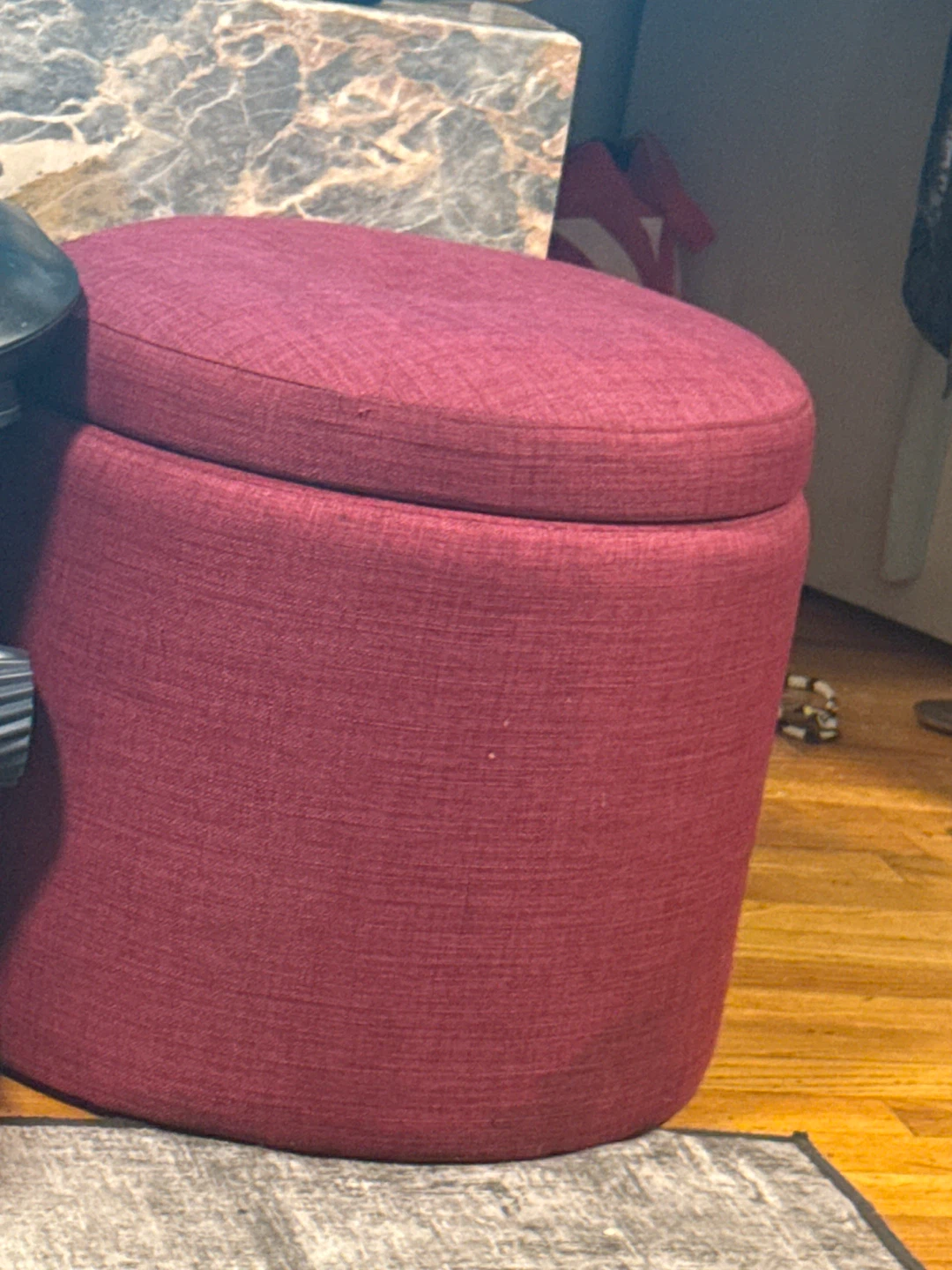 Round Storage Ottoman - Burgundy - photo 3