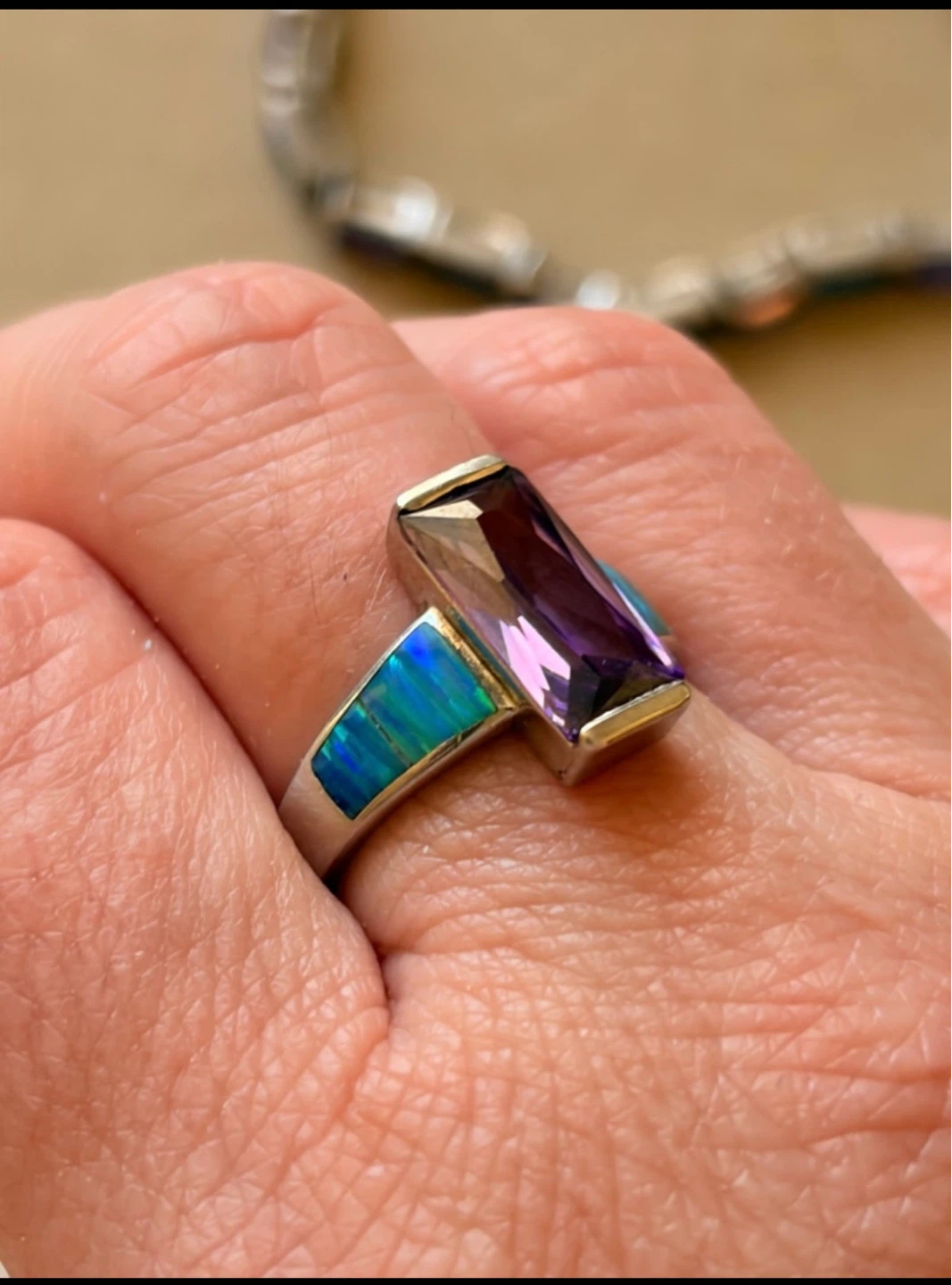 Sterling Silver Amethyst & Opal Ring & Bracelet - photo 2