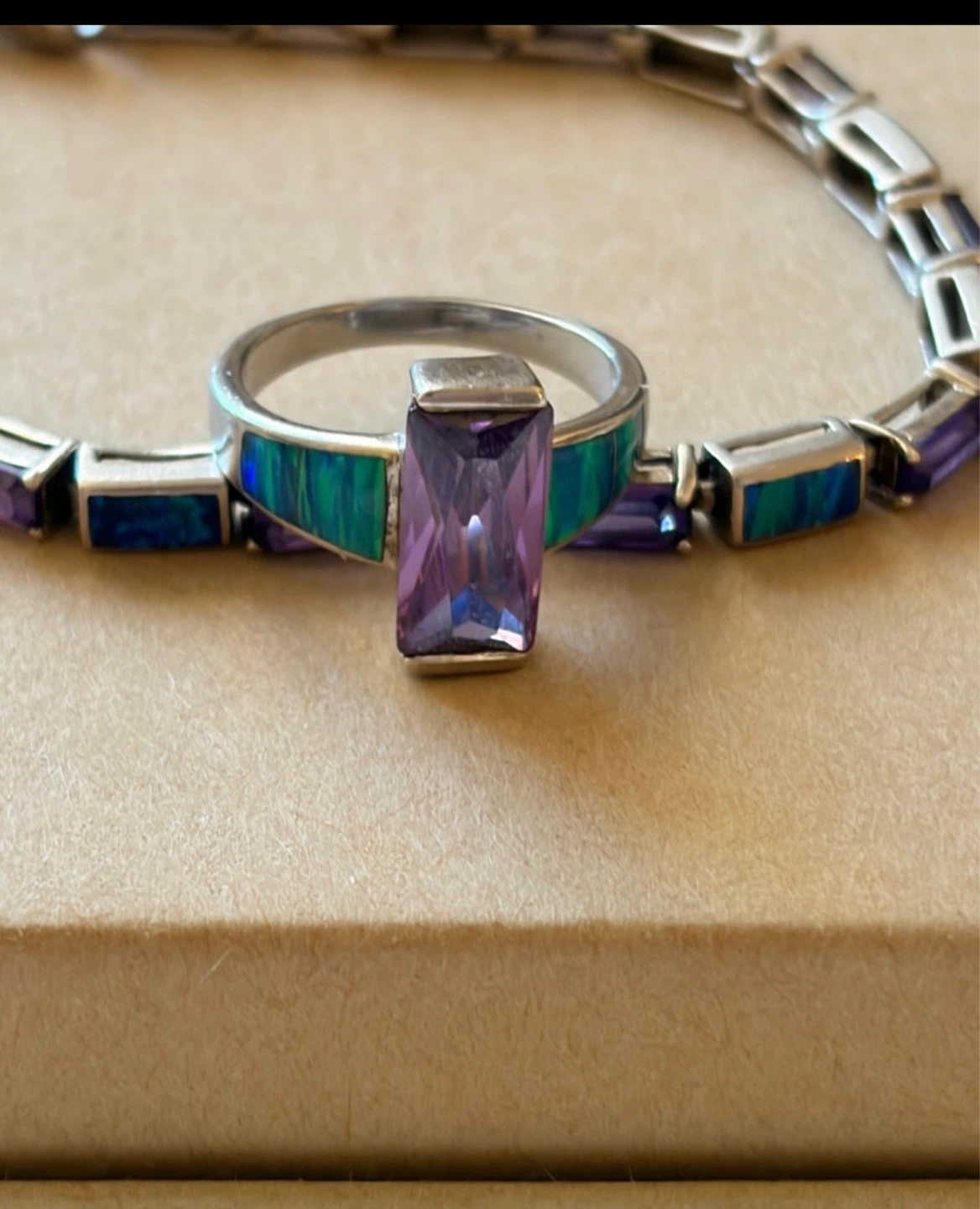 Sterling Silver Amethyst & Opal Ring & Bracelet - photo 3