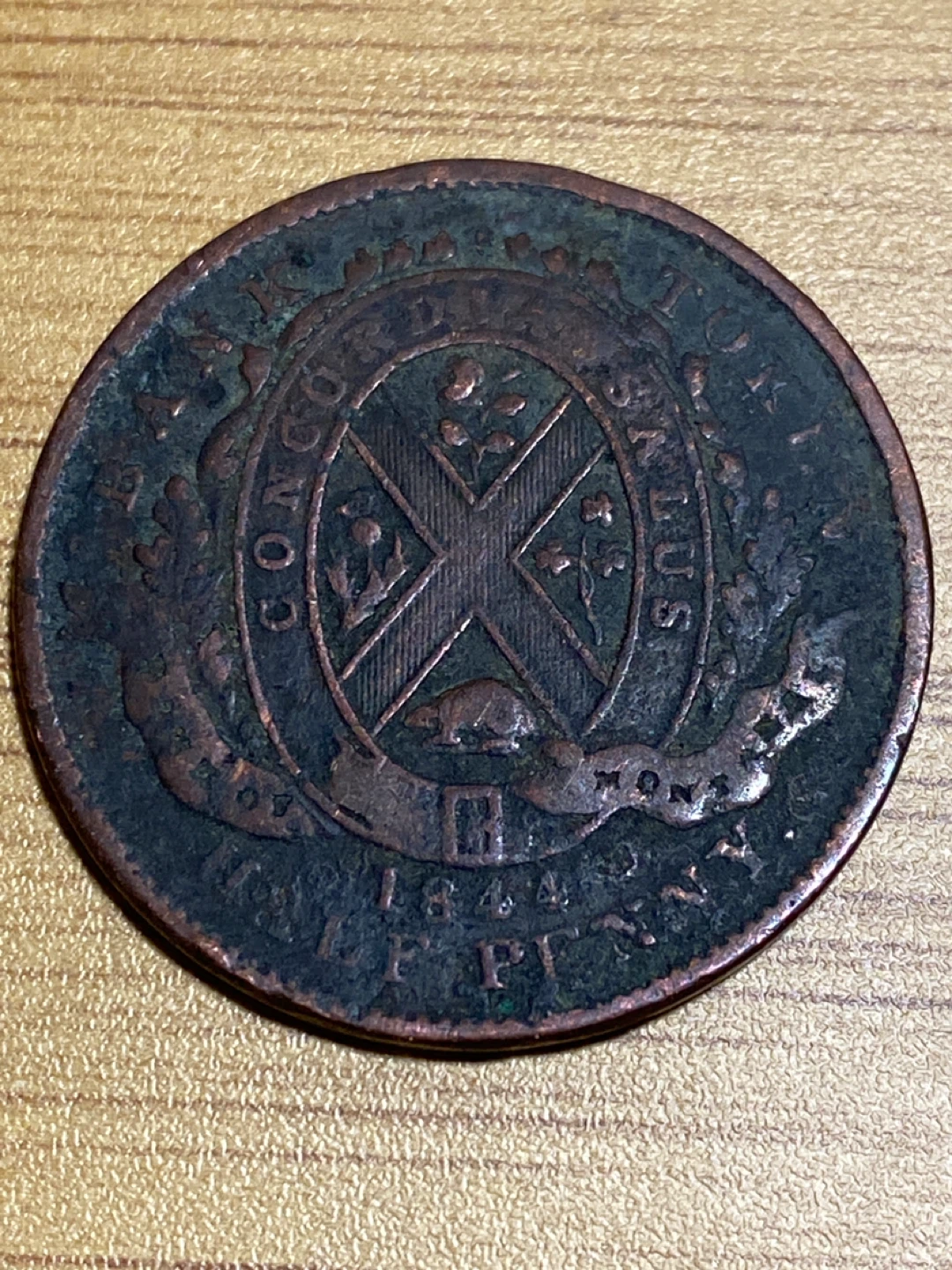 Province of Canada Bank of Montreal 1844 Penny Coin - photo 3