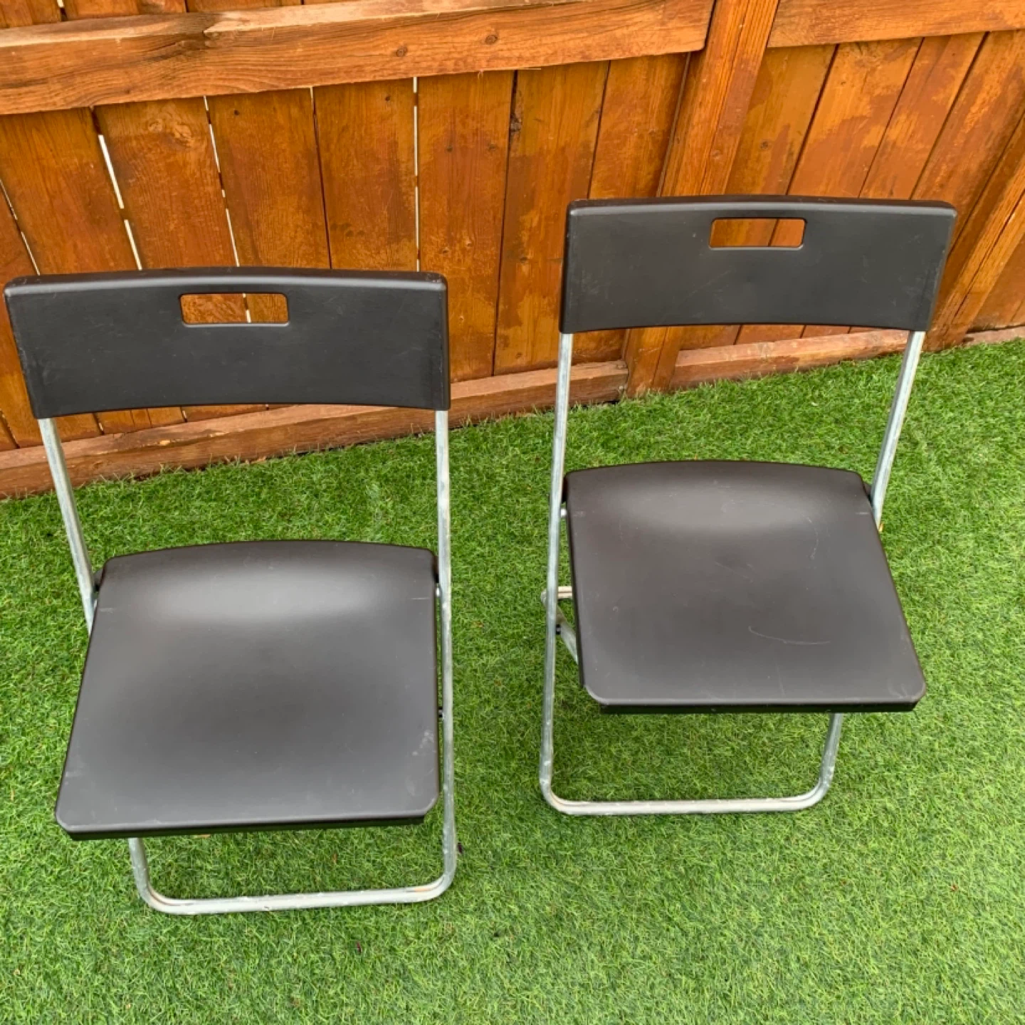 Folding Chairs Black Plastic Metal Outdoor Furniture Set 2 - photo 2