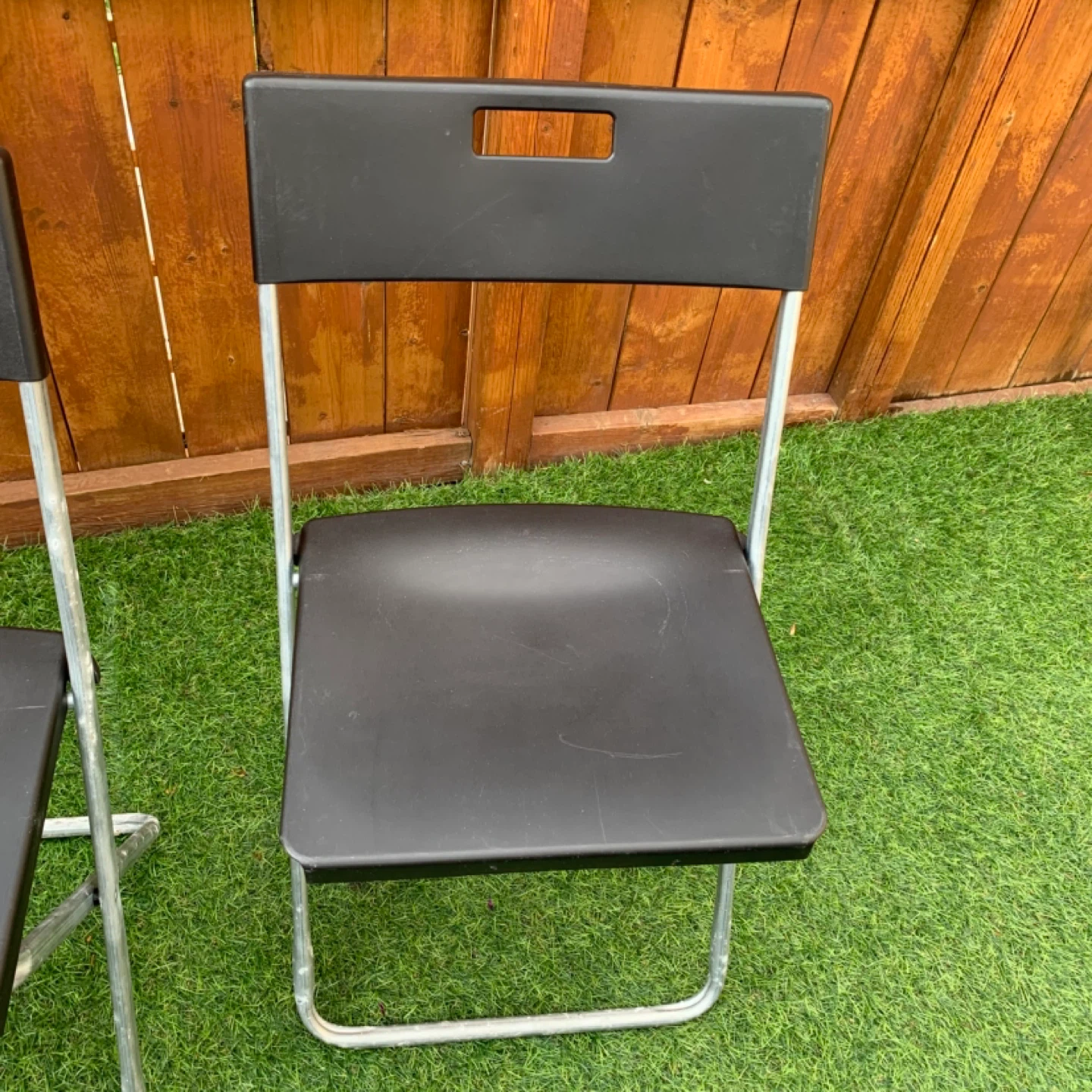 Folding Chairs Black Plastic Metal Outdoor Furniture Set 2 - photo 4