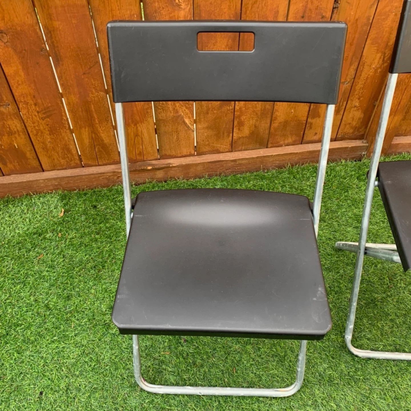 Folding Chairs Black Plastic Metal Outdoor Furniture Set 2 - photo 3