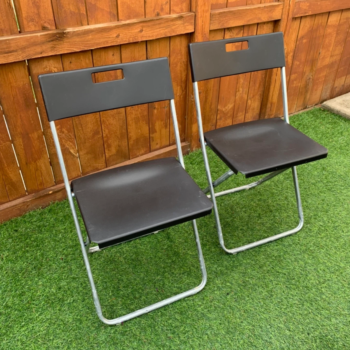 Folding Chairs Black Plastic Metal Outdoor Furniture Set 2