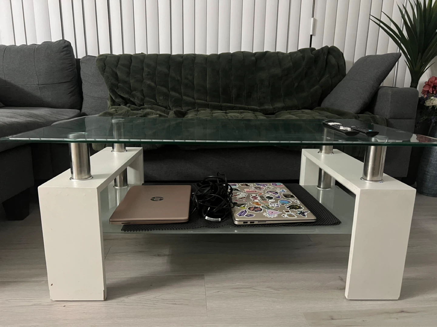 Modern Glass Coffee Table with White Base