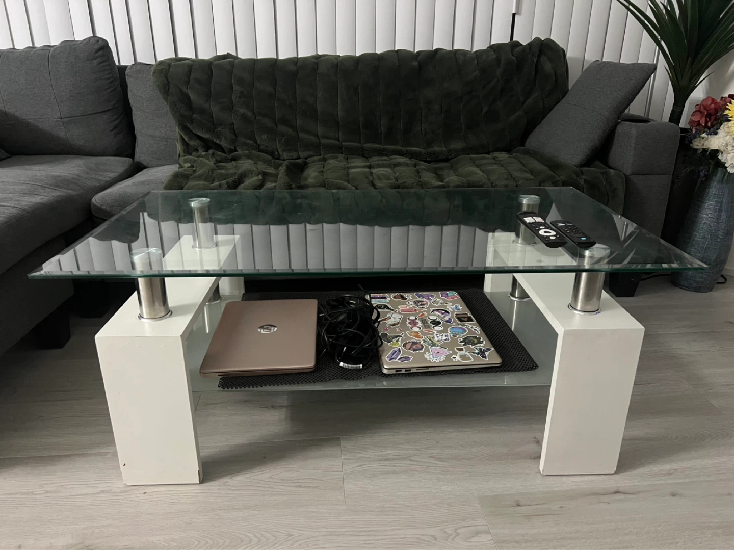 Modern Glass Coffee Table with White Base - photo 2