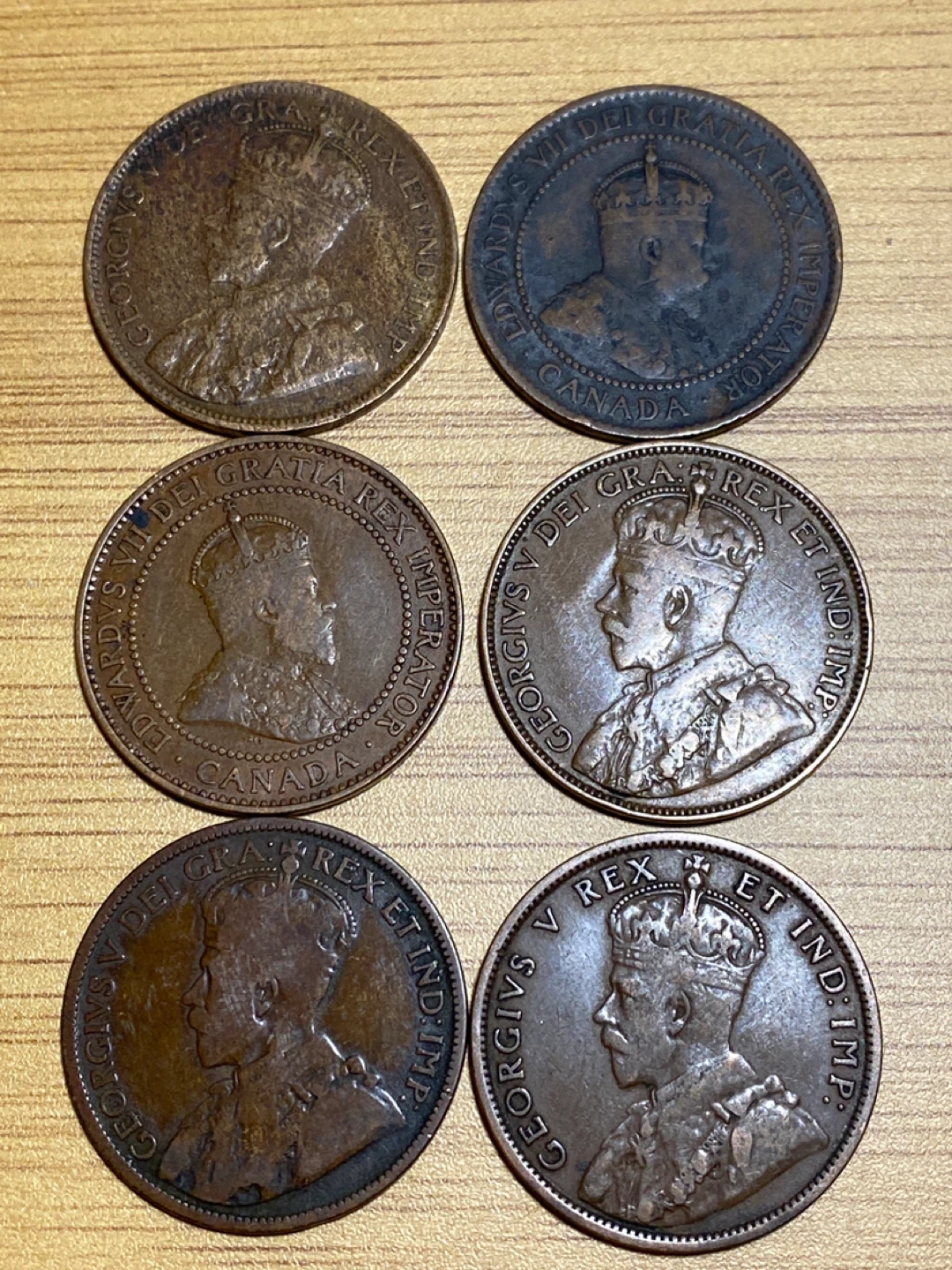 Collection of 6 Canadian One Cent Coins