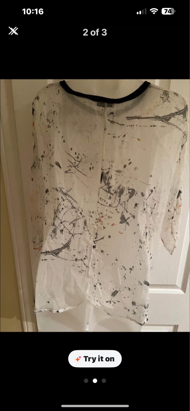Sheer Blouse with Paint Splatter Print - XXS - photo 2