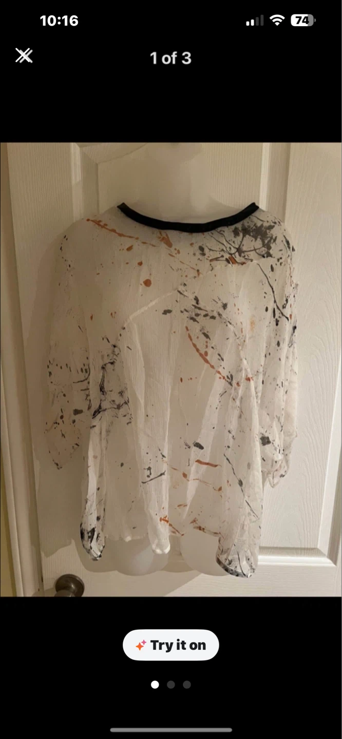 Sheer Blouse with Paint Splatter Print - XXS
