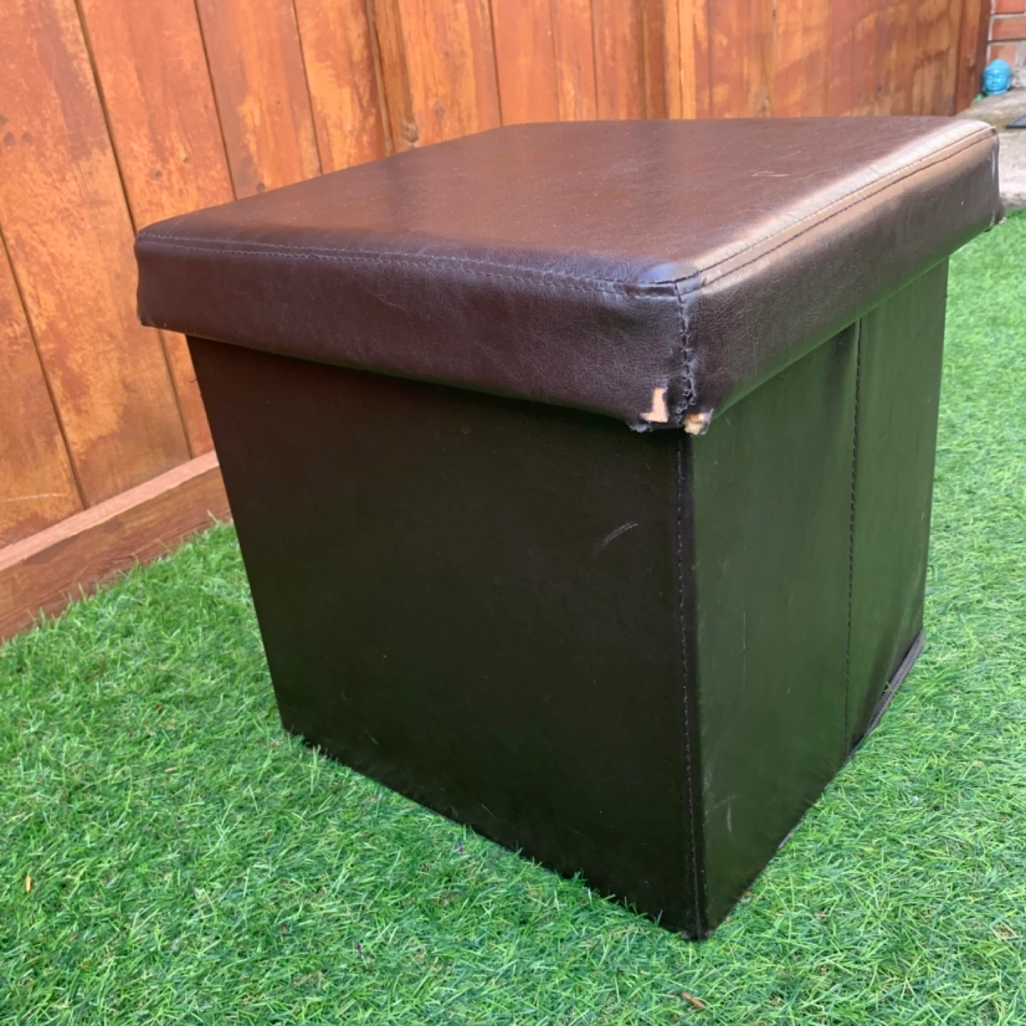 Storage Ottoman Stool Brown Faux Leather Furniture - photo 2
