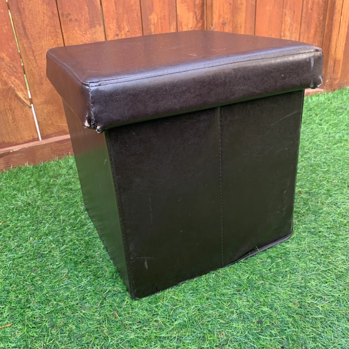 Storage Ottoman Stool Brown Faux Leather Furniture