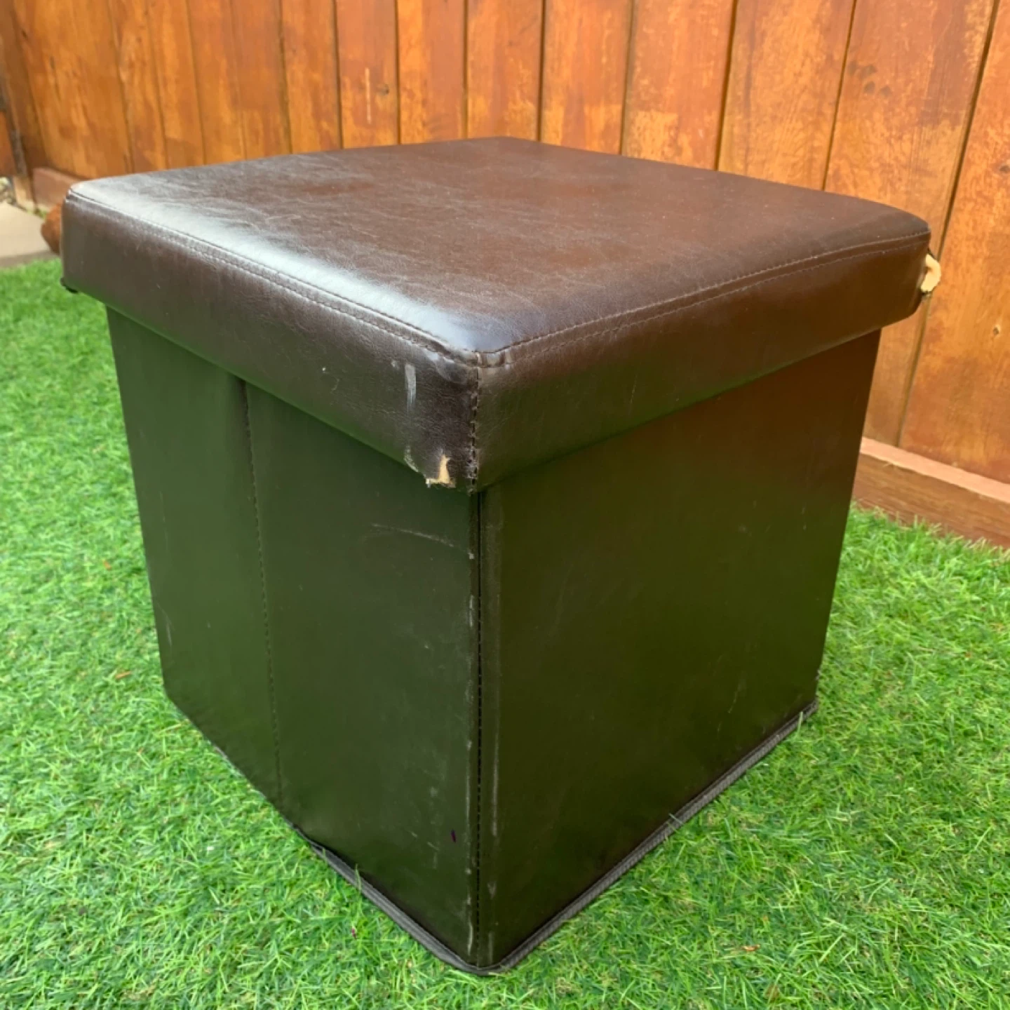Storage Ottoman Stool Brown Faux Leather Furniture - photo 3