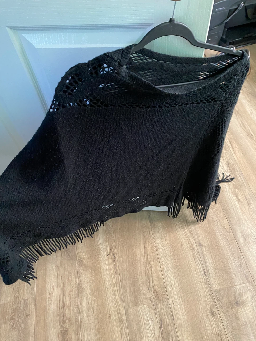 Black Knit Poncho with Fringe - photo 2