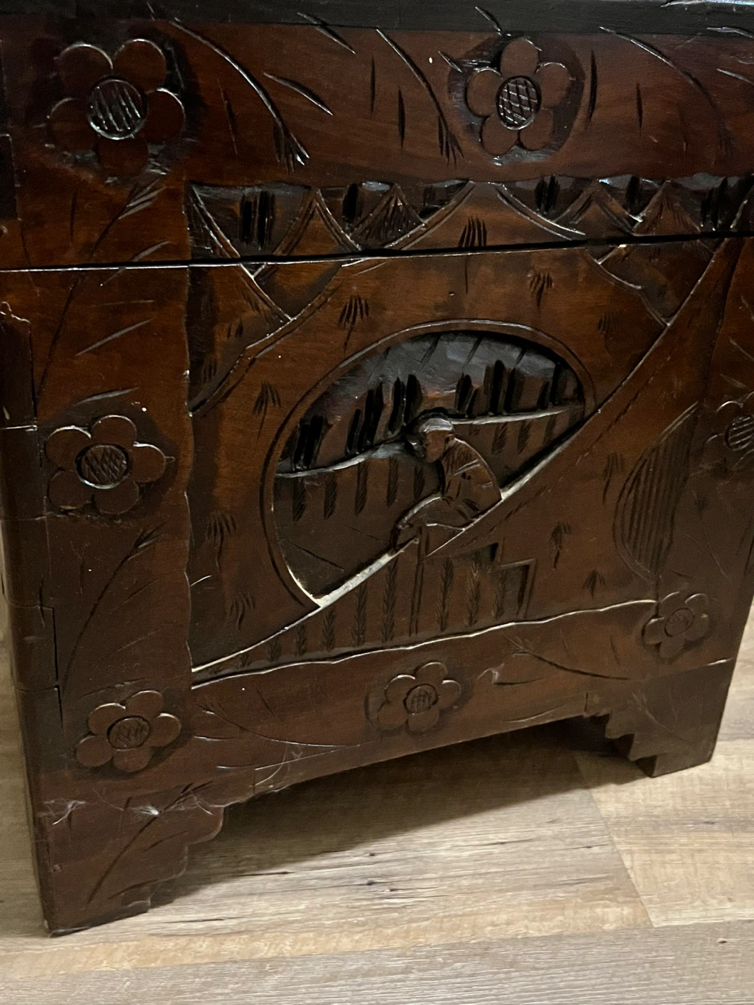 Antique Carved Wooden Storage Chest Trunk - photo 2