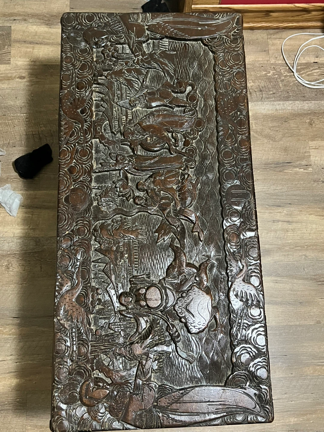Antique Carved Wooden Storage Chest Trunk