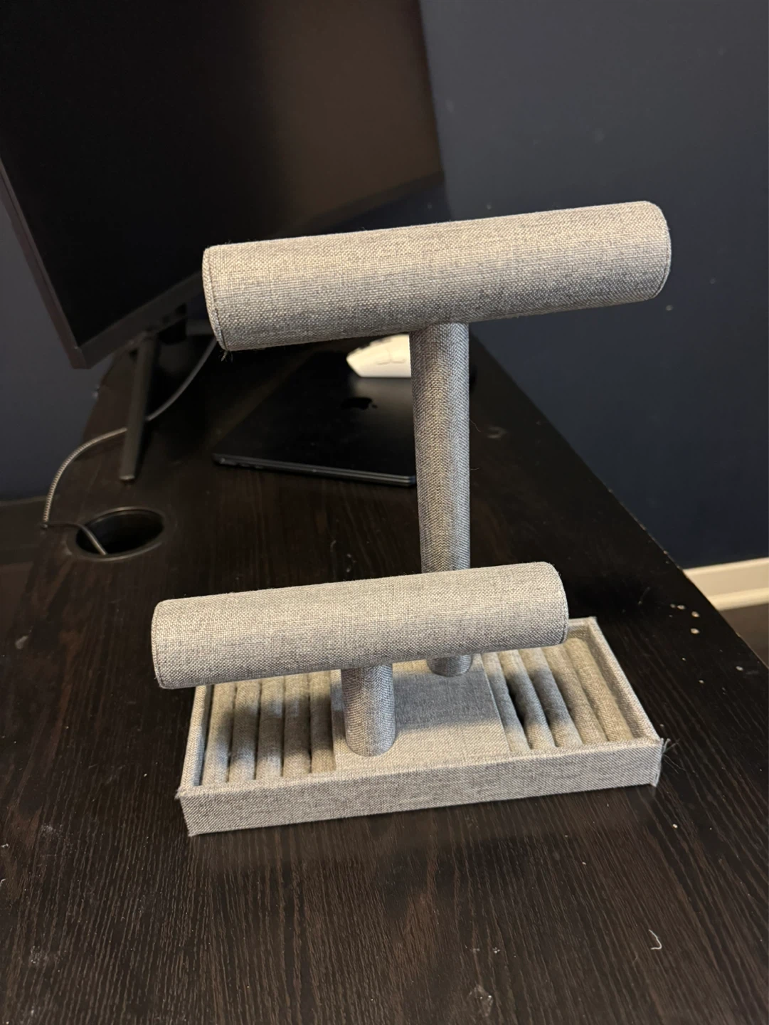 Grey Fabric 2-Tier Bracelet and Ring Display Stand