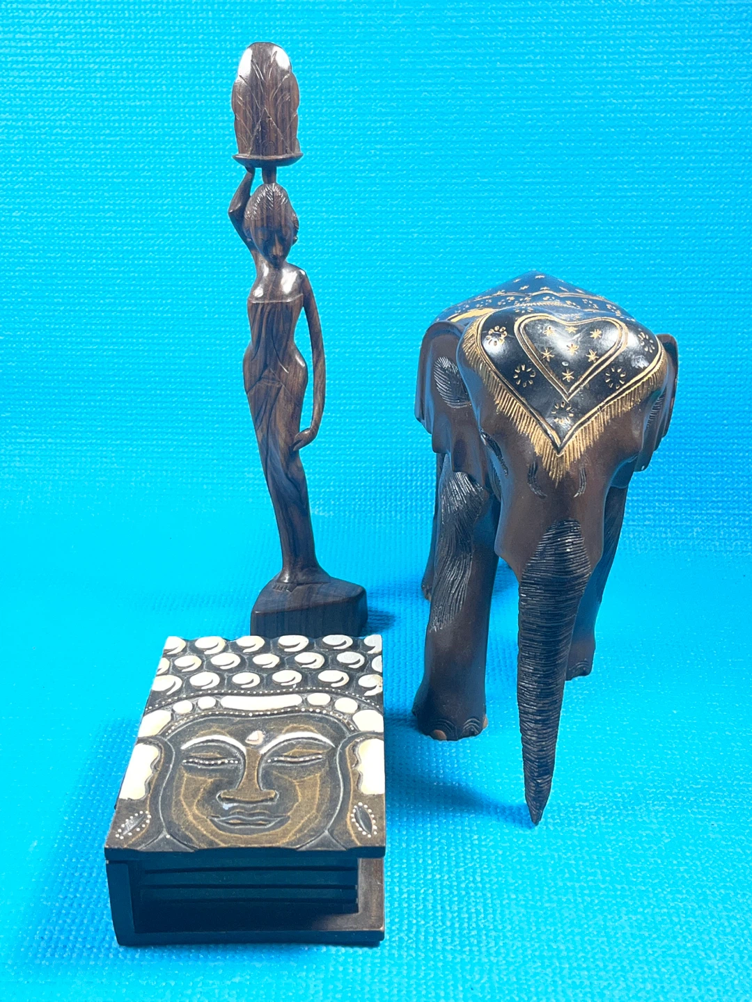 Hand-Carved Wooden Decor Set – Elephant, Buddha & Statue - photo 3