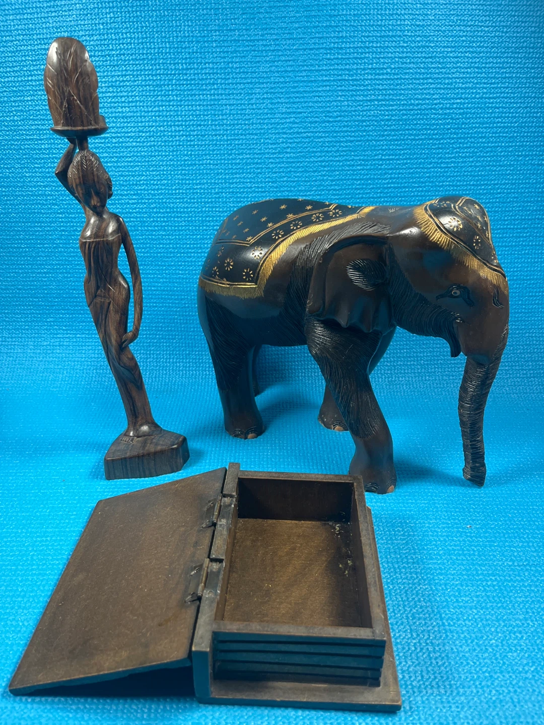 Hand-Carved Wooden Decor Set – Elephant, Buddha & Statue - photo 2