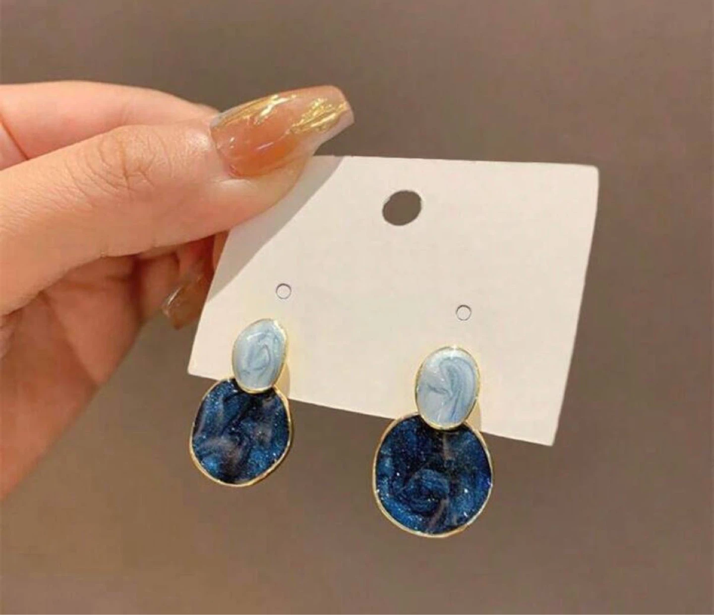 Blue marble drop earrings - photo 5