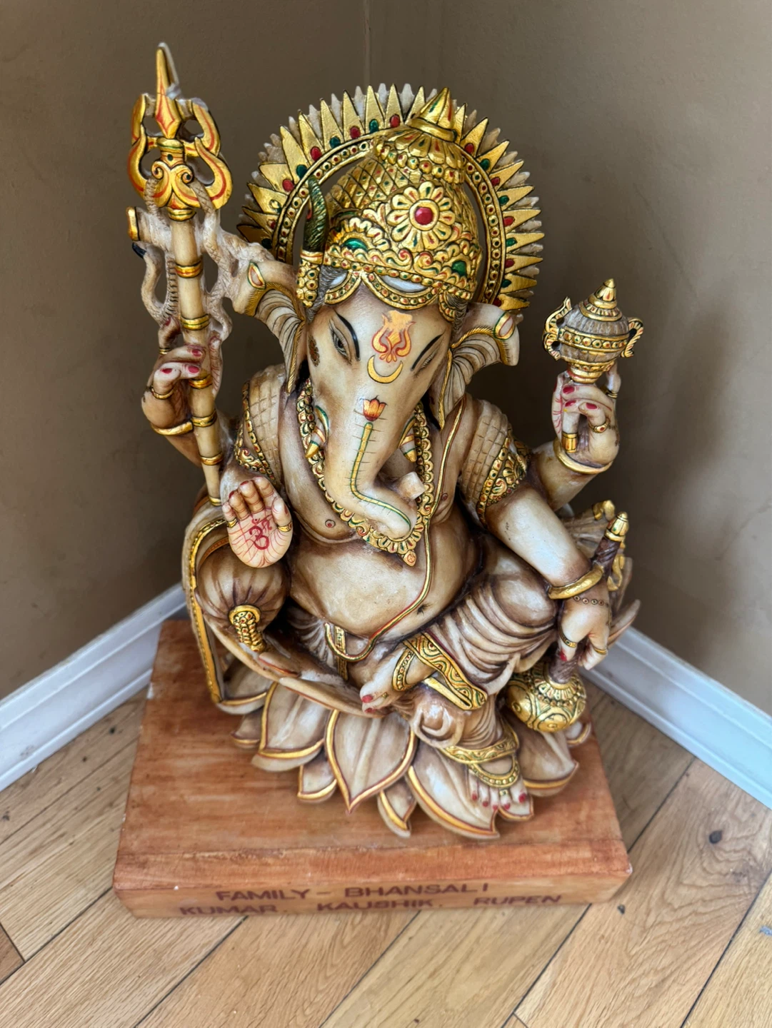 Ganesha Statue on Wooden Base