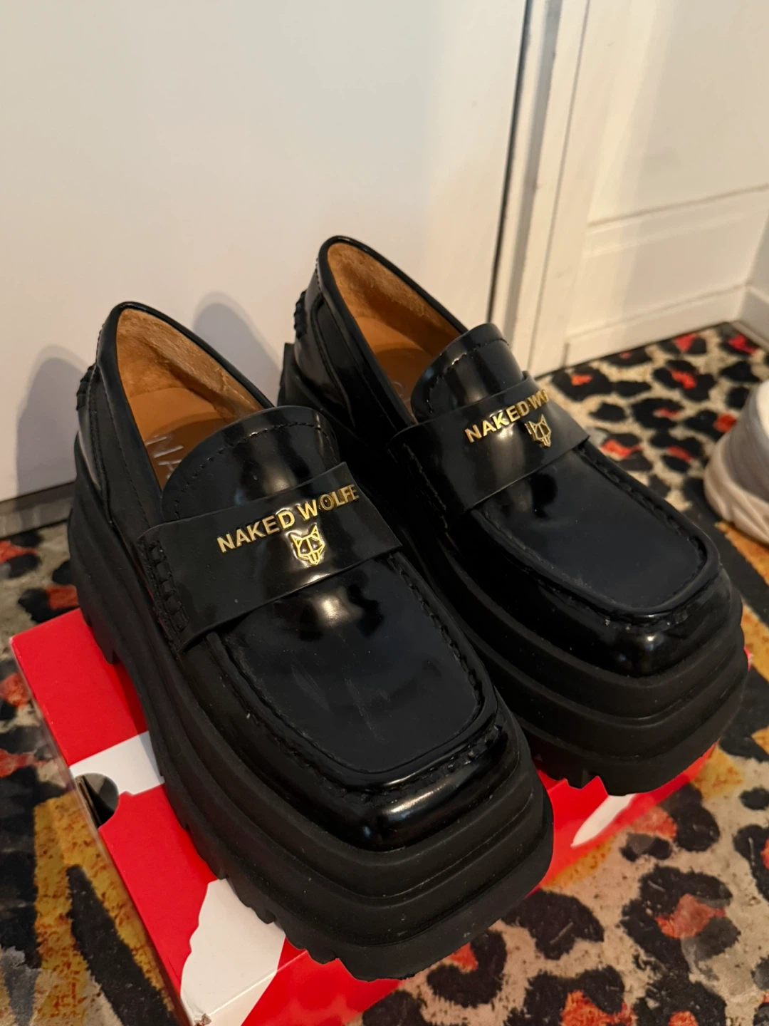 Naked Wolfe Black Patent Platform Loafers