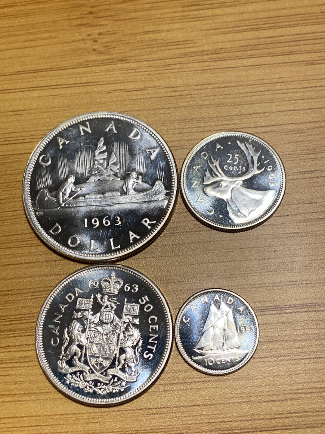 1963 Canadian Silver Dollar, 50, 25 & 10 Cent Coins - photo 3