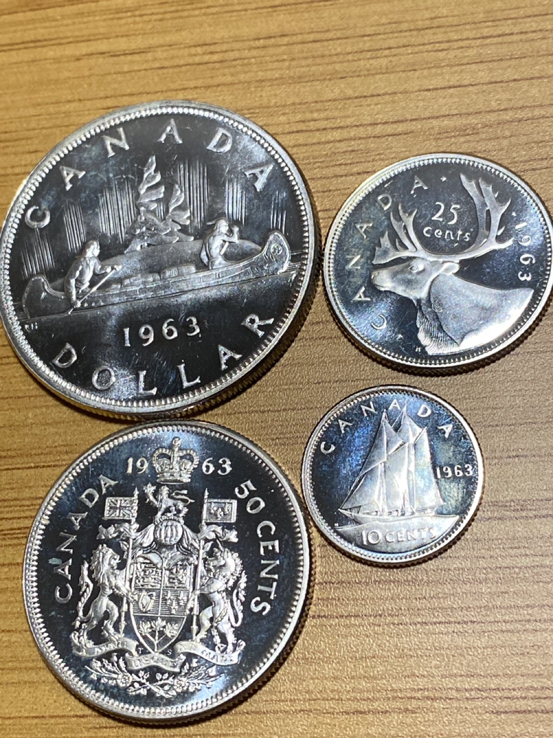 1963 Canadian Silver Dollar, 50, 25 & 10 Cent Coins