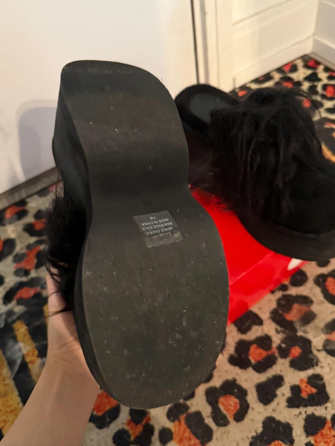 Black Fuzzy Platform Mules Size 7 - photo 2
