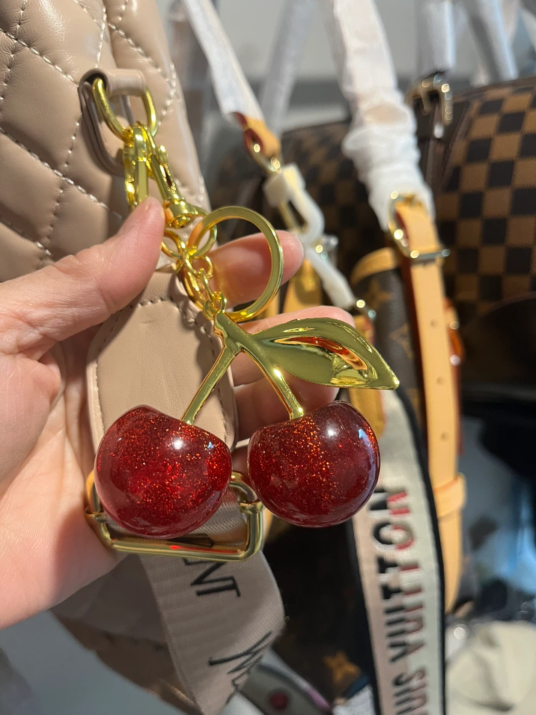 Sparkly Cherry Keychain