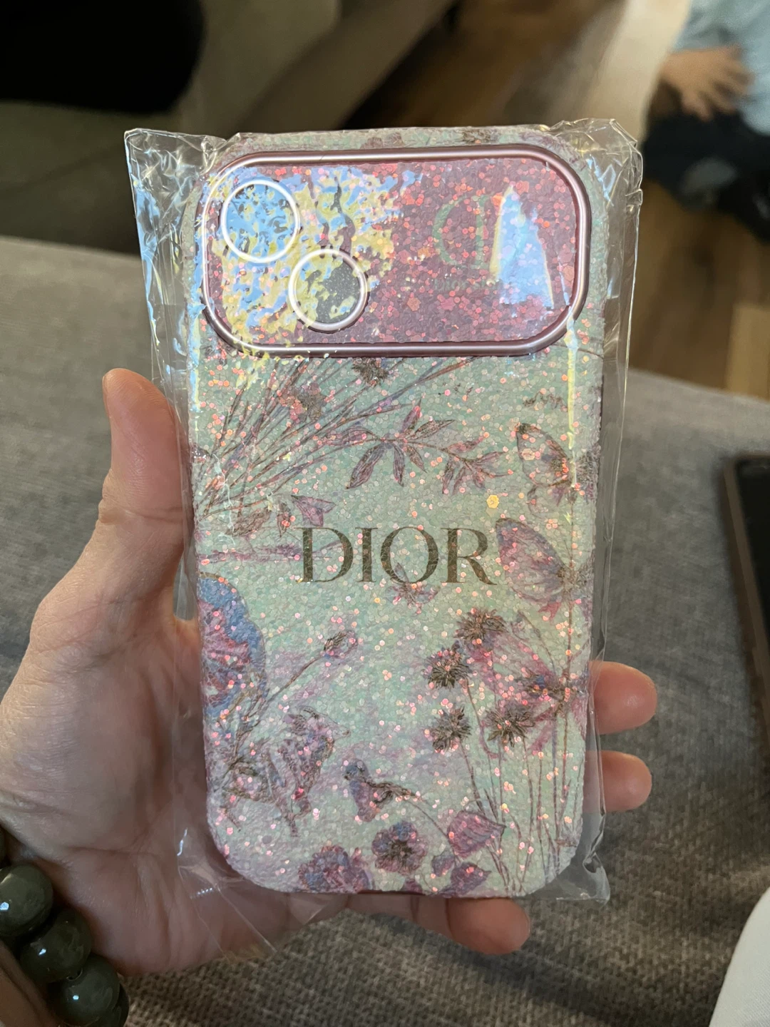 DIOR iPhone 13  Case - Glitter Butterfly Floral