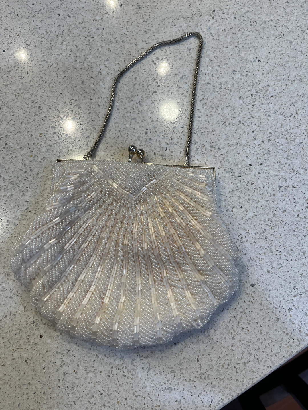 White Beaded Seashell Evening Clutch Purse - photo 2