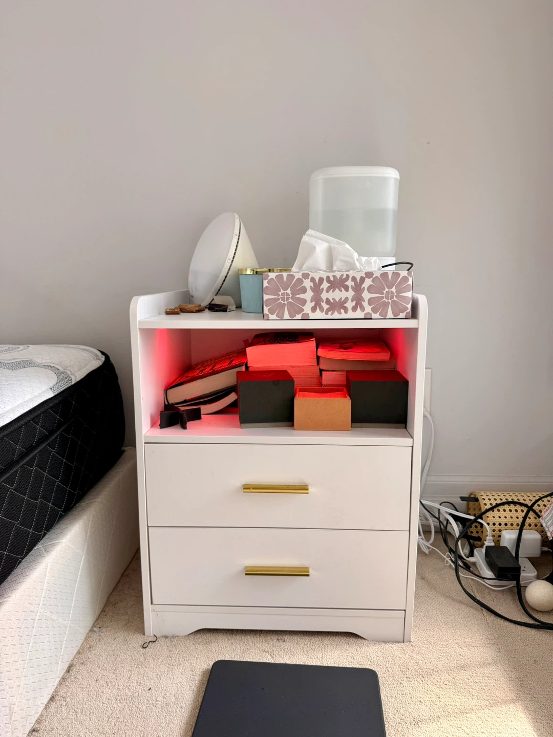 White Nightstand with Gold Handles