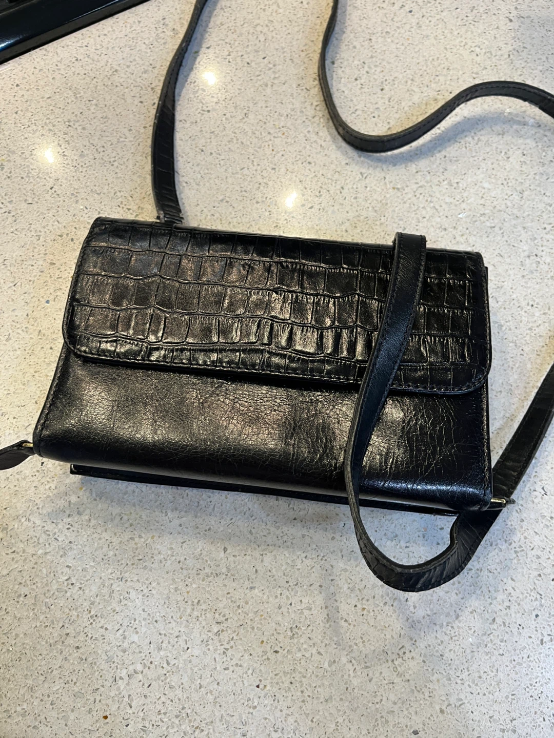 Black MASKOF Crocodile-Embossed Wallet/Clutch with Strap - photo 2
